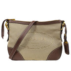 Prada Logo Jacquard Shoulder Bag Canvas Brown