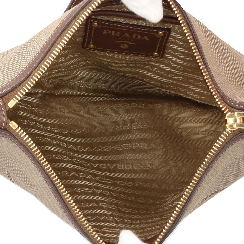 Prada Logo Jacquard Shoulder Bag Canvas Brown — view 8