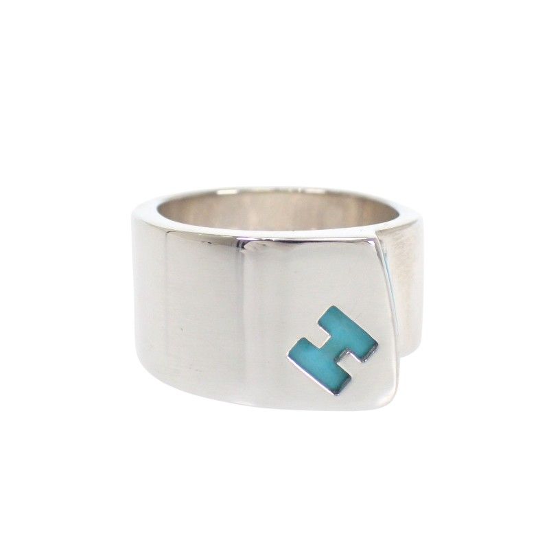 Hermes Candy Ring Vintage 925 Sterling Silver Enamel Blu 50 Out of Print