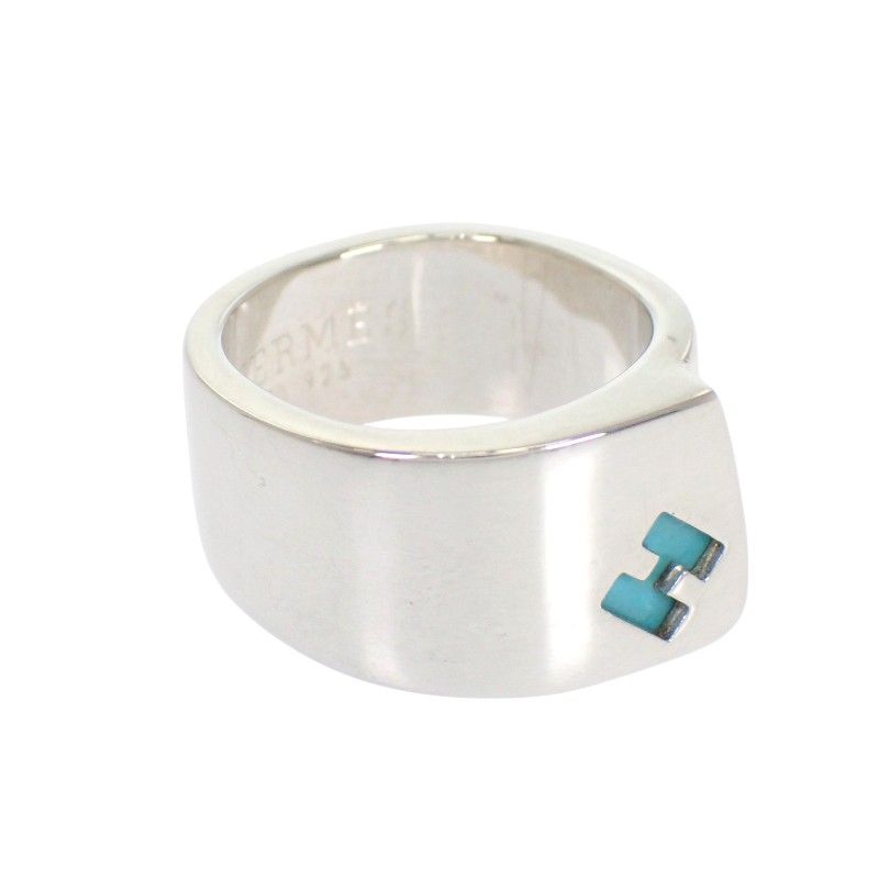 Hermes Candy Ring Vintage 925 Sterling Silver Enamel Blu 50 Out of Print — view 3
