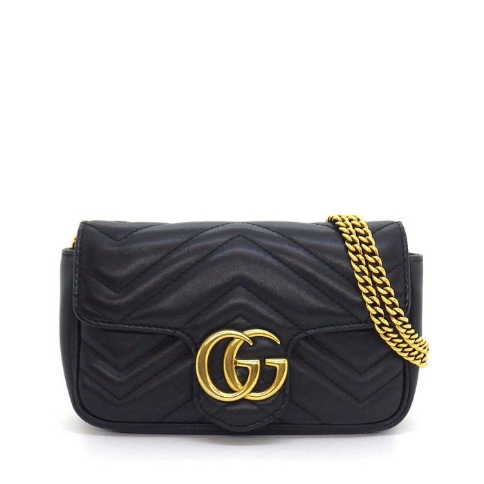 Gucci Shoulder Bag GG Marmont Super Black Leather Gold