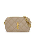 Saint Laurent Shoulder Bag Beige Double Zip Phone Pouch Leather Gold