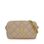 Saint Laurent Shoulder Bag Beige Double Zip Phone Pouch Leather Gold
