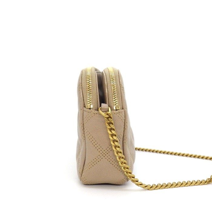 Saint Laurent Shoulder Bag Beige Double Zip Phone Pouch Leather Gold — view 3