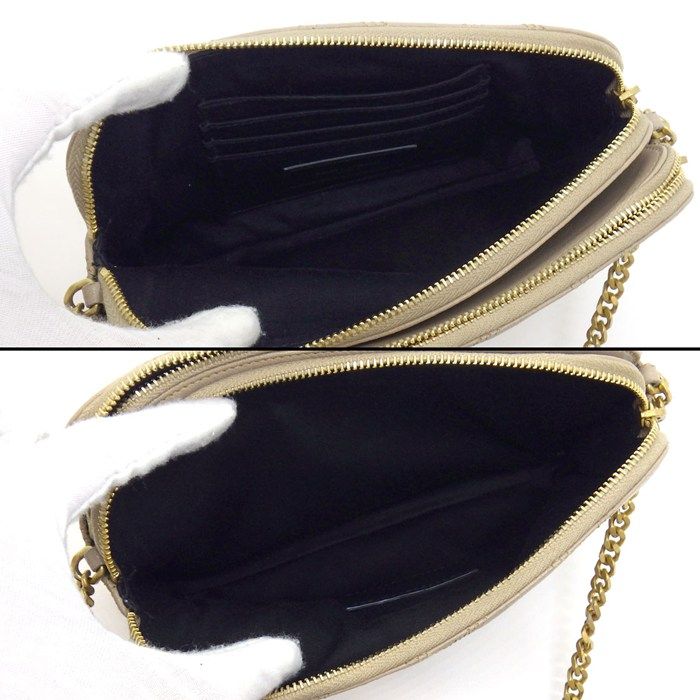 Saint Laurent Shoulder Bag Beige Double Zip Phone Pouch Leather Gold — view 5