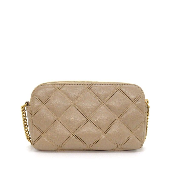 Saint Laurent Shoulder Bag Beige Double Zip Phone Pouch Leather Gold — view 2