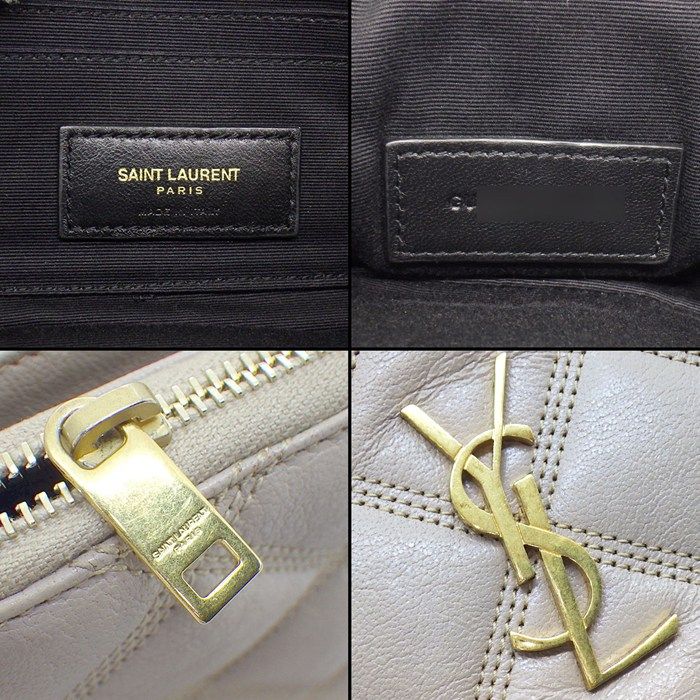 Saint Laurent Shoulder Bag Beige Double Zip Phone Pouch Leather Gold — view 6