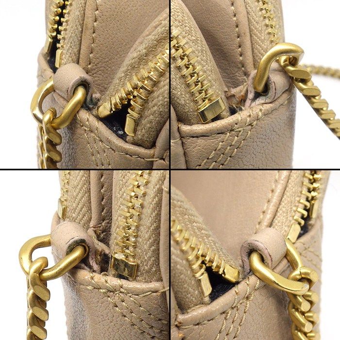 Saint Laurent Shoulder Bag Beige Double Zip Phone Pouch Leather Gold — view 9