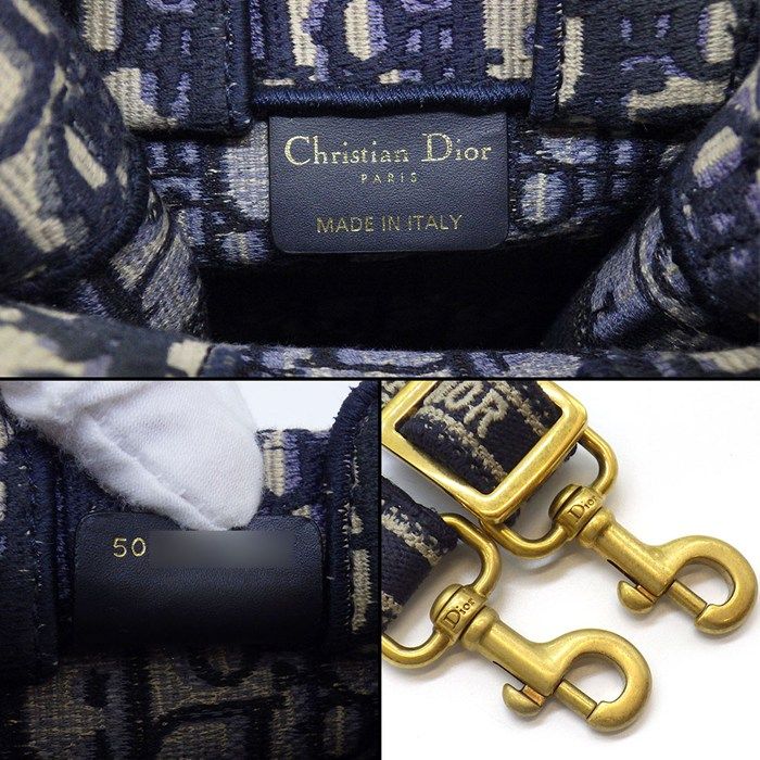 Dior Shoulder Bag Book Tote Mini Vertical Phone Ecru White Blue Cotton — view 6