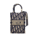 Dior Shoulder Bag Book Tote Mini Vertical Phone Ecru White Blue Cotton