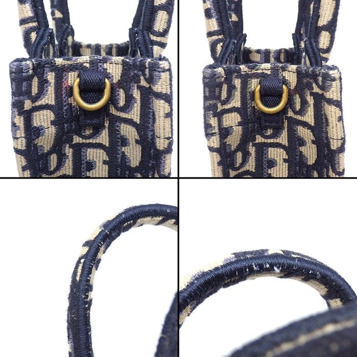 Dior Shoulder Bag Book Tote Mini Vertical Phone Ecru White Blue Cotton — view 7