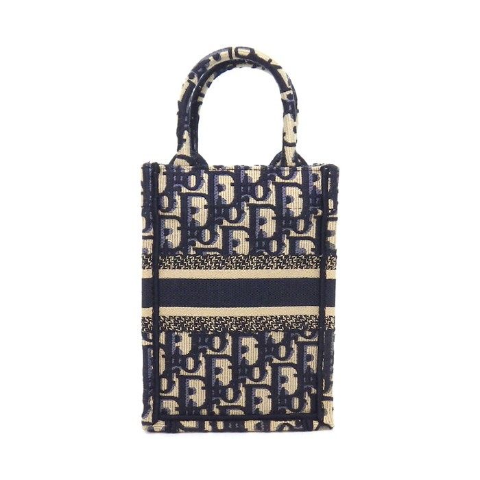 Dior Shoulder Bag Book Tote Mini Vertical Phone Ecru White Blue Cotton — view 2