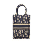 Dior Shoulder Bag Book Tote Mini Vertical Phone Ecru White Blue Cotton — view 2