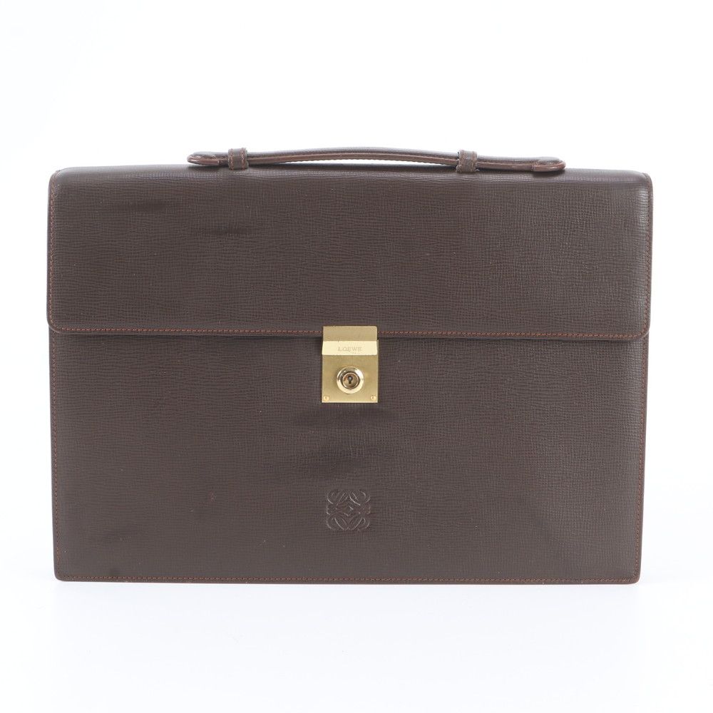 Loewe Anagram Leather Business Document Briefcase Brown