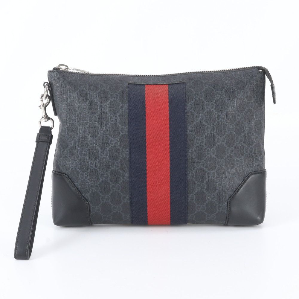 Gucci GG Supreme Sherry Line Leather Clutch Pouch Business
