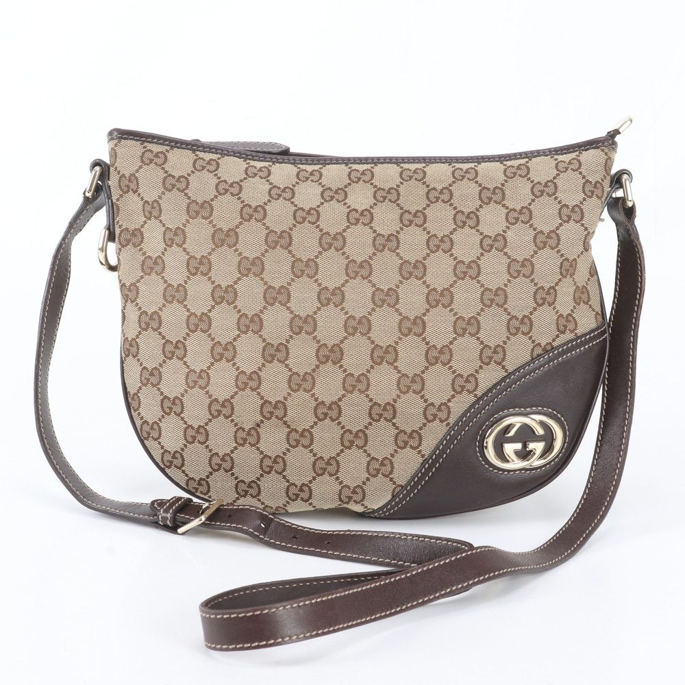 Gucci GG Canvas New Brit Leather Shoulder Bag Crossbody