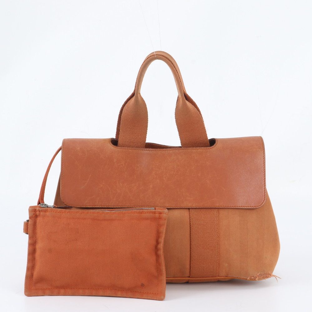 Hermes Valparaiso PM Pouch Leather Canvas Tote Shoulder Hand