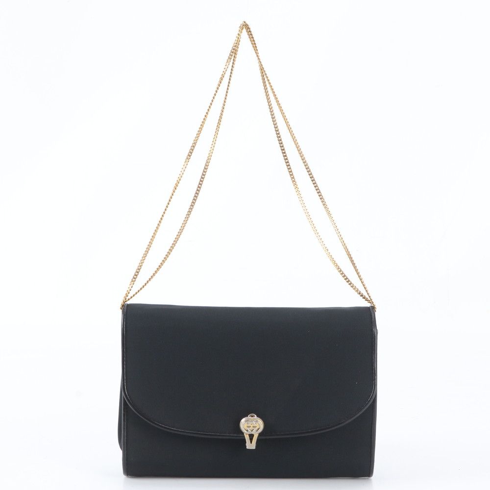 Gucci Vintage Chain Leather Nylon 2-Way Shoulder Bag Crossbody Black — view 2