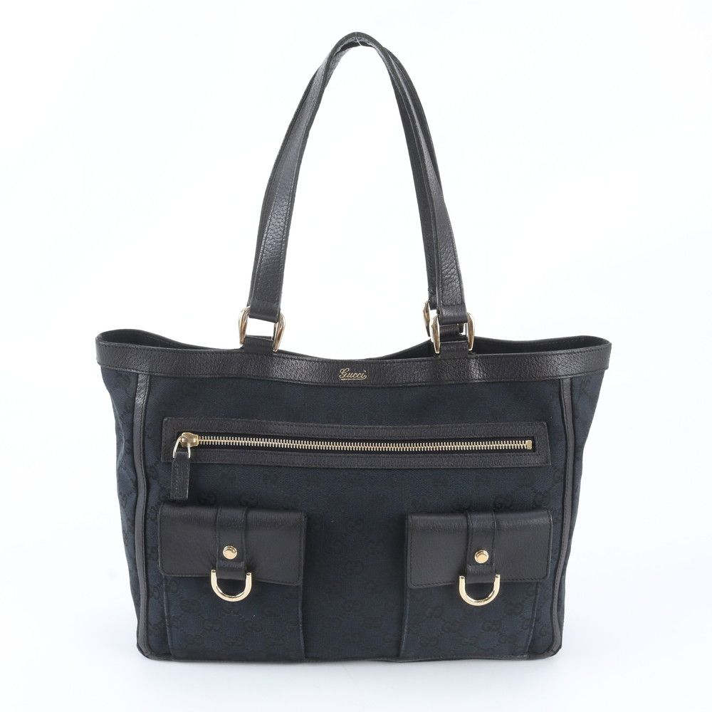 Gucci GG Canvas Abbey Leather Tote Shoulder Hand Black