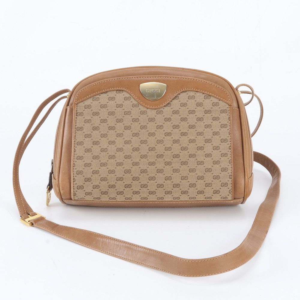 Gucci Vintage Micro GG Leather Canvas Shoulder Bag Crossbody
