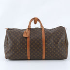 Louis Vuitton Monogram Keepall 60 Leather Boston Bag Tote Carry