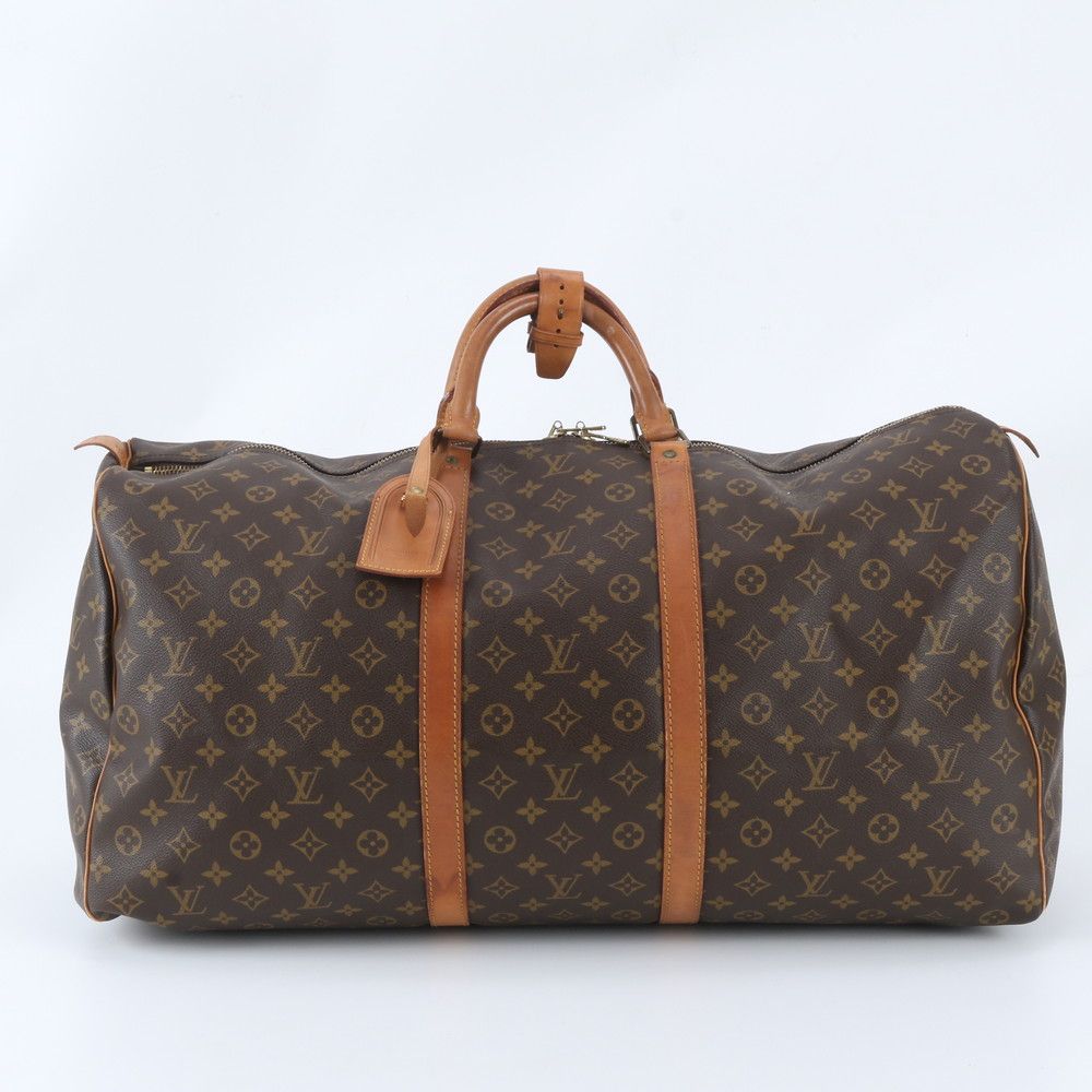 Louis Vuitton Monogram Keepall 60 Leather Boston Bag Tote Carry