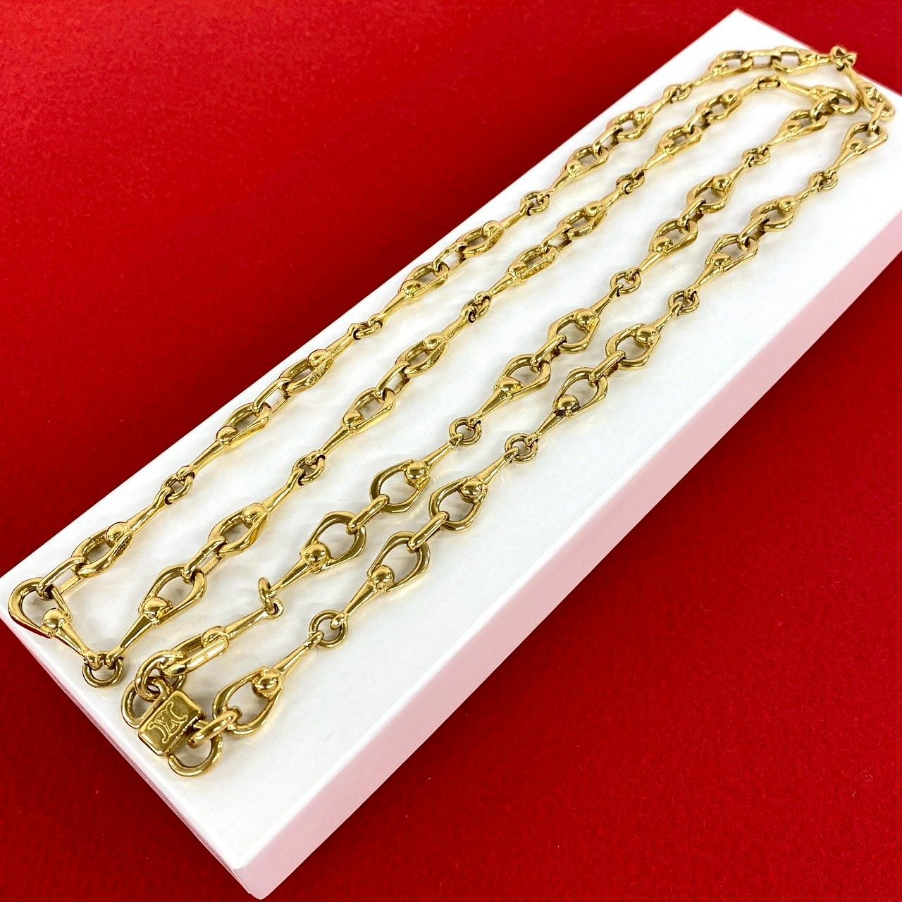 Celine Triomphe Log Long Chain Necklace Gold