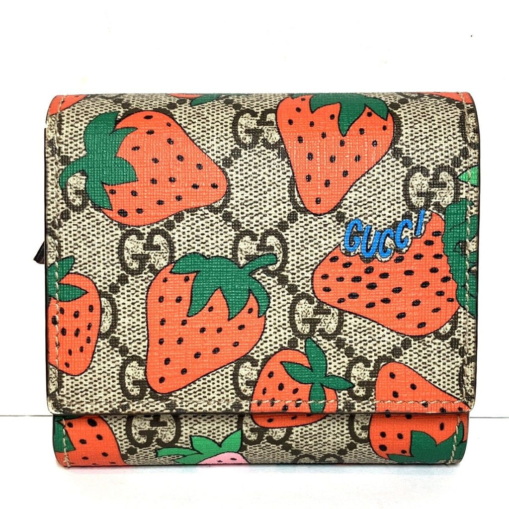 Gucci Strawberry GG Supreme Bifold Wallet Leather