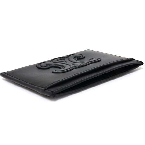 Celine Card Holder Cuill Triomphe Case Business Shiny Calfskin Black