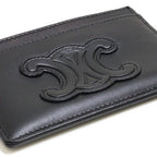 Celine Card Holder Cuill Triomphe Case Business Shiny Calfskin Black