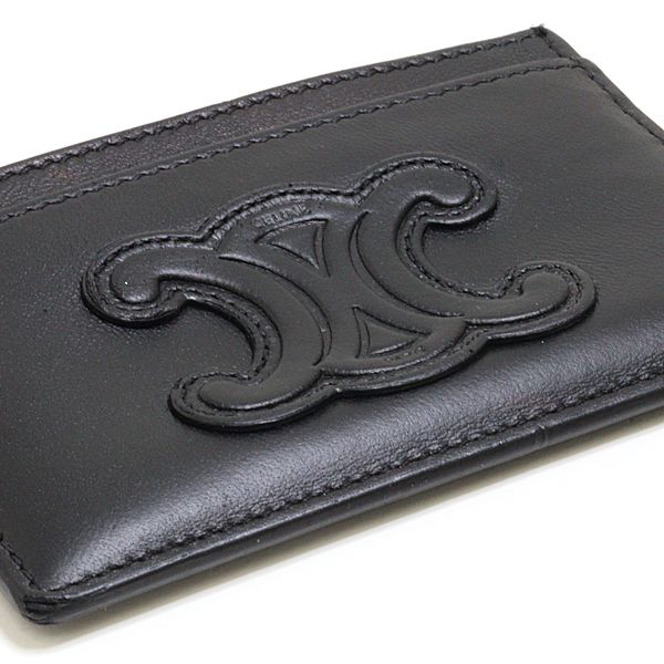 Celine Card Holder Cuill Triomphe Case Business Shiny Calfskin Black