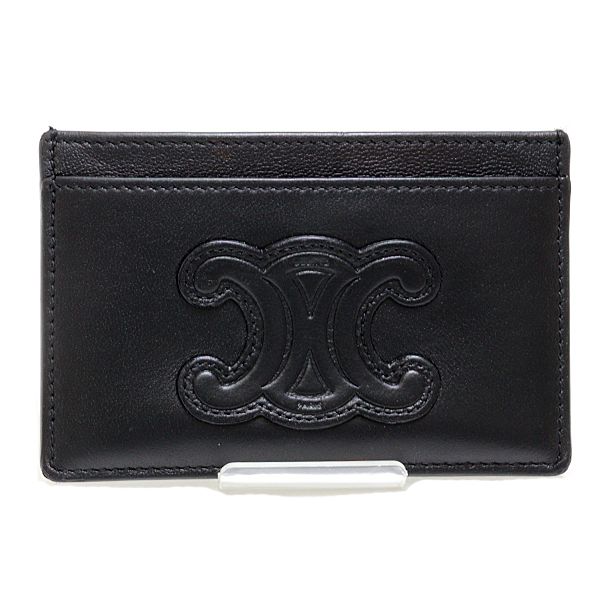 Celine Card Holder Cuill Triomphe Case Business Shiny Calfskin Black