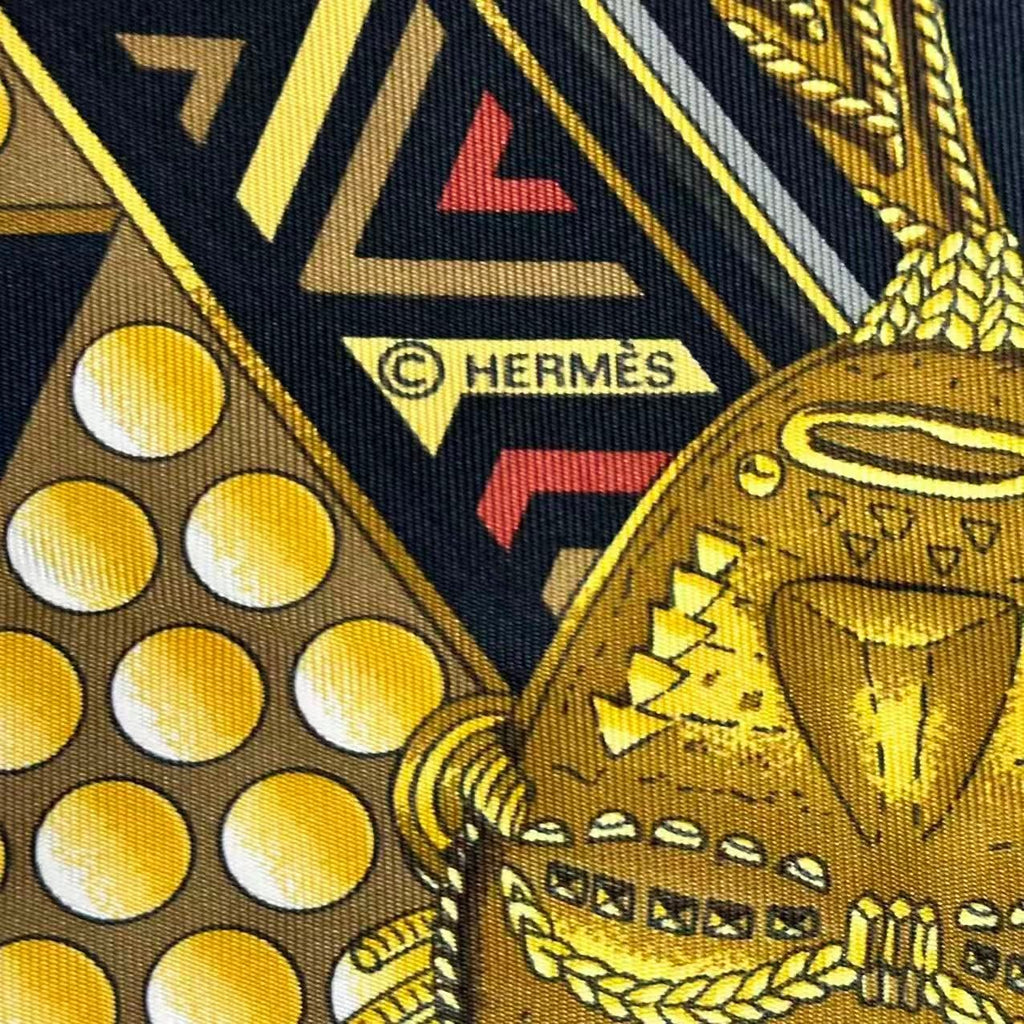 Hermes Scarf Silk L'or Des Chefs Chieftain's Gold Black — view 9
