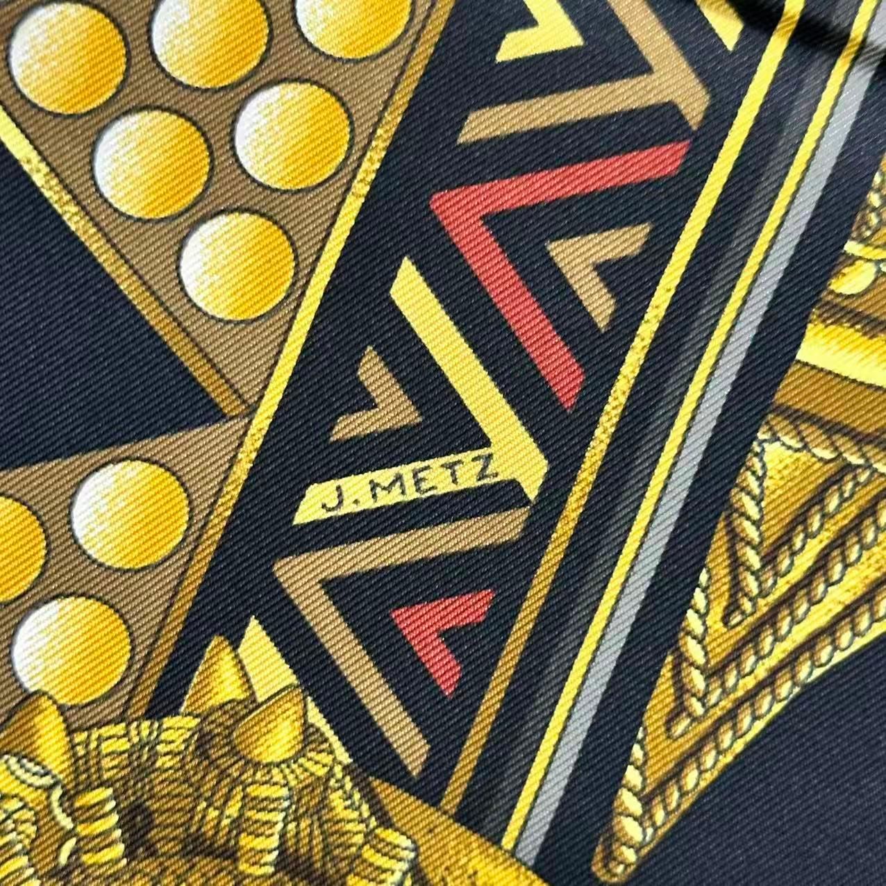 Hermes Scarf Silk L'or Des Chefs Chieftain's Gold Black — view 8