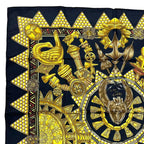 Hermes Scarf Silk L'or Des Chefs Chieftain's Gold Black — view 3