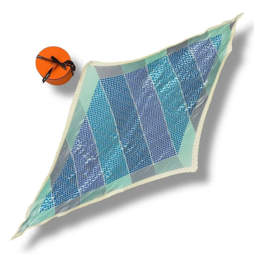 Hermes Pleats Scarf Silk Triangle Geant Blue