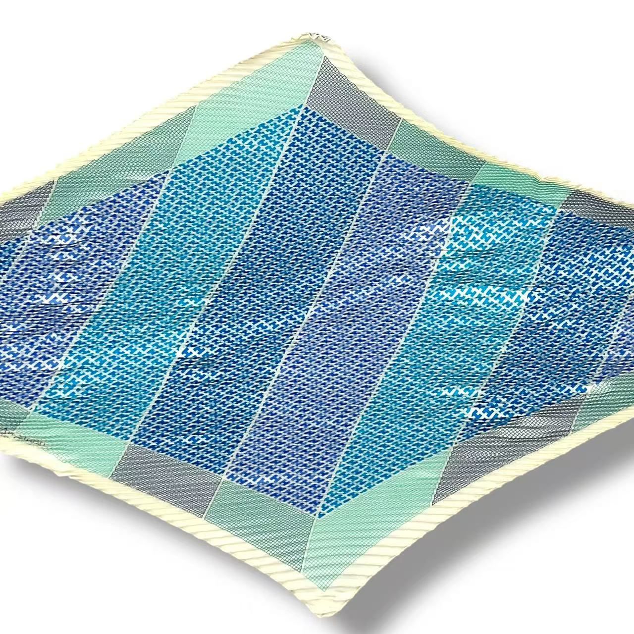 Hermes Pleats Scarf Silk Triangle Geant Blue