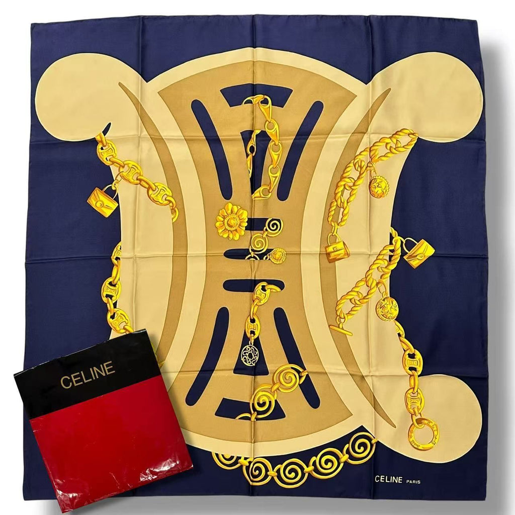 Celine Scarf Silk Padlock Medallion Pattern Multicolor