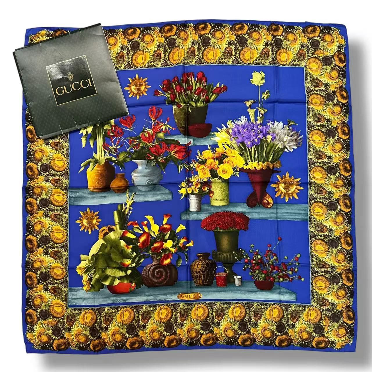 Gucci Scarf Large Silk Sunflower Vase Blue