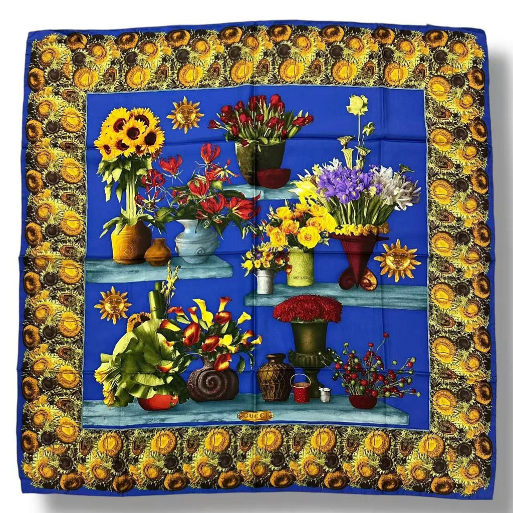 Gucci Scarf Large Silk Sunflower Vase Blue — view 2