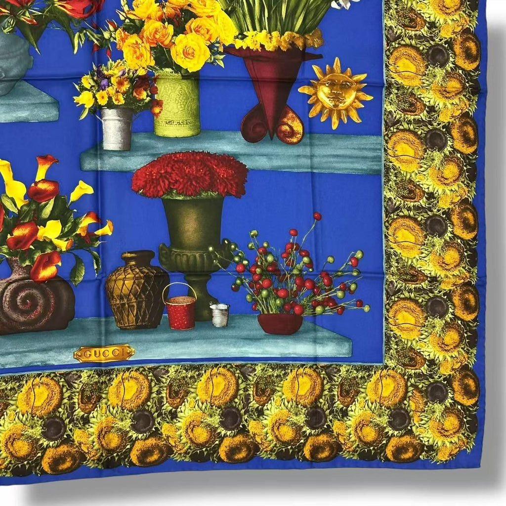 Gucci Scarf Large Silk Sunflower Vase Blue — view 3