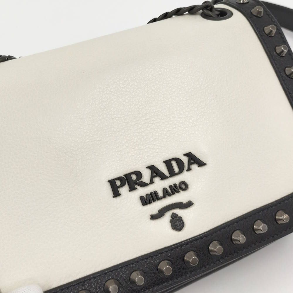 Prada Chain Shoulder Bag Studs Leather Monotone