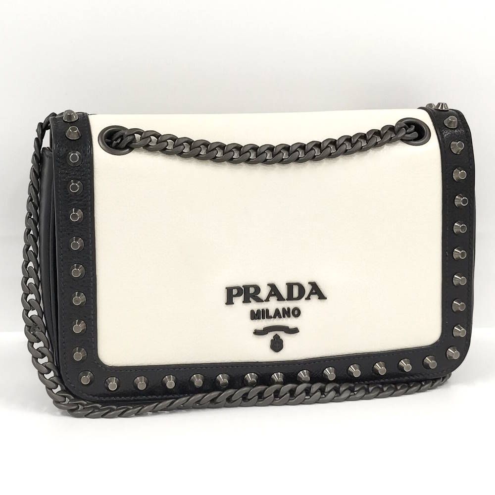 Prada Chain Shoulder Bag Studs Leather Monotone