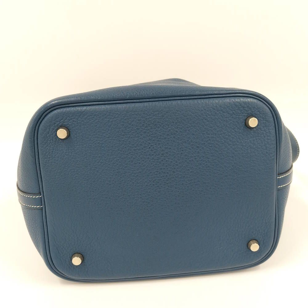 Hermes Picotin MM Handbag Blue Jean Silver Leather