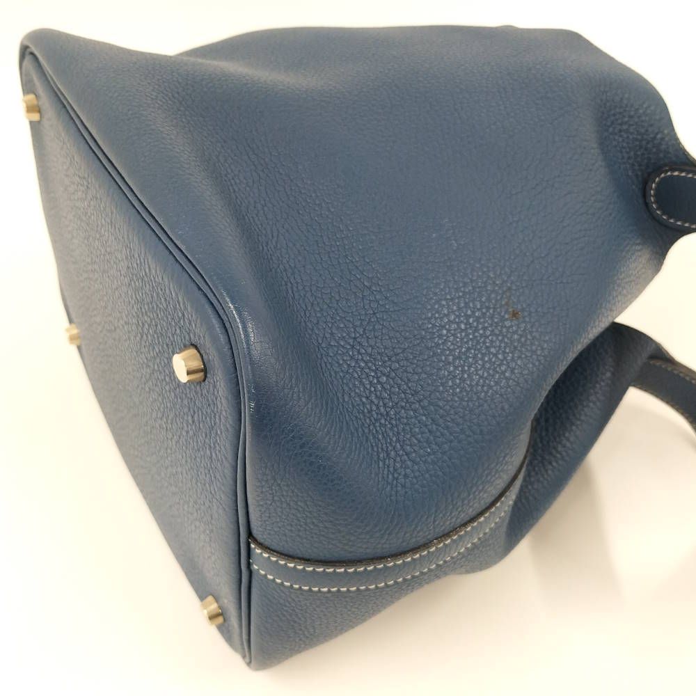 Hermes Picotin MM Handbag Blue Jean Silver Leather