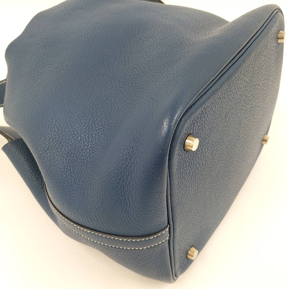 Hermes Picotin MM Handbag Blue Jean Silver Leather