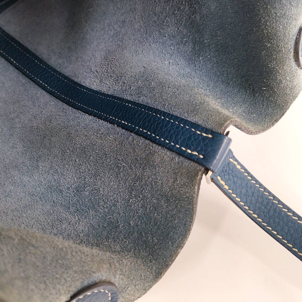 Hermes Picotin MM Handbag Blue Jean Silver Leather