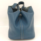 Hermes Picotin MM Handbag Blue Jean Silver Leather