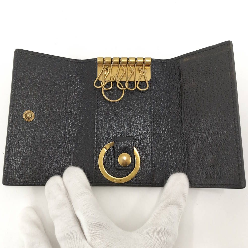 Gucci Marmont 6 Leather Key Case Black Key Holder