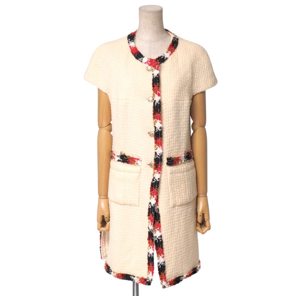 Chanel Jacket 38 CC Logo Button Blade Trim Wool